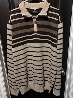 Red Ape Striped Half-Zip Sweater in Beige and Brown